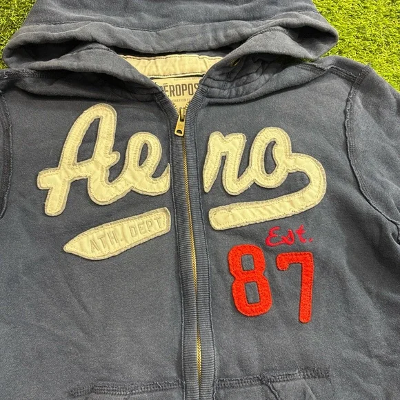 Y2K XS Aeropostale Gray 'Aero 87' Zip Hoodie - Picture 2 of 6